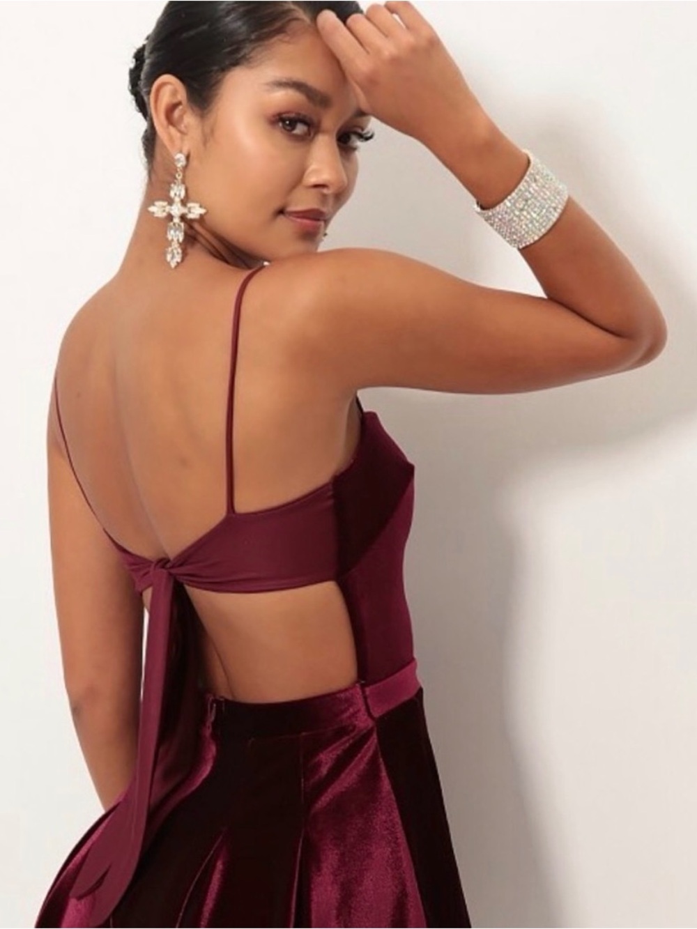 Lucy in the Sky Deep Wine Velvet Romper - Picture 2 of 5